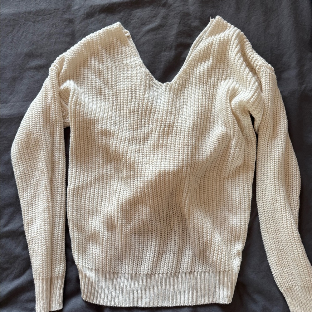 Fashion Nova Cream V-Neck Sweater
